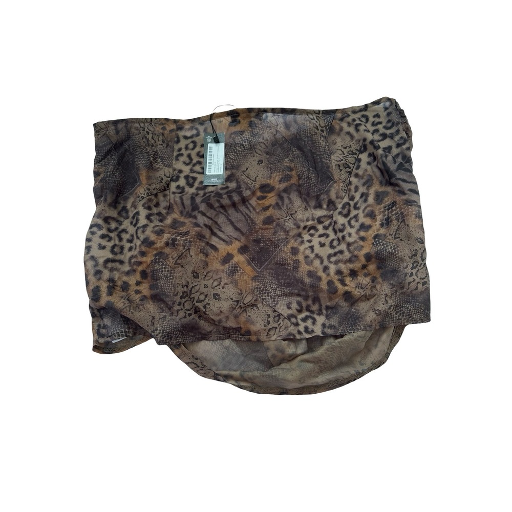 PrettyLittleThing Leopard Print Chiffon Ruched Mini Skirt Brown Animal Print 16 - Picture 2 of 6